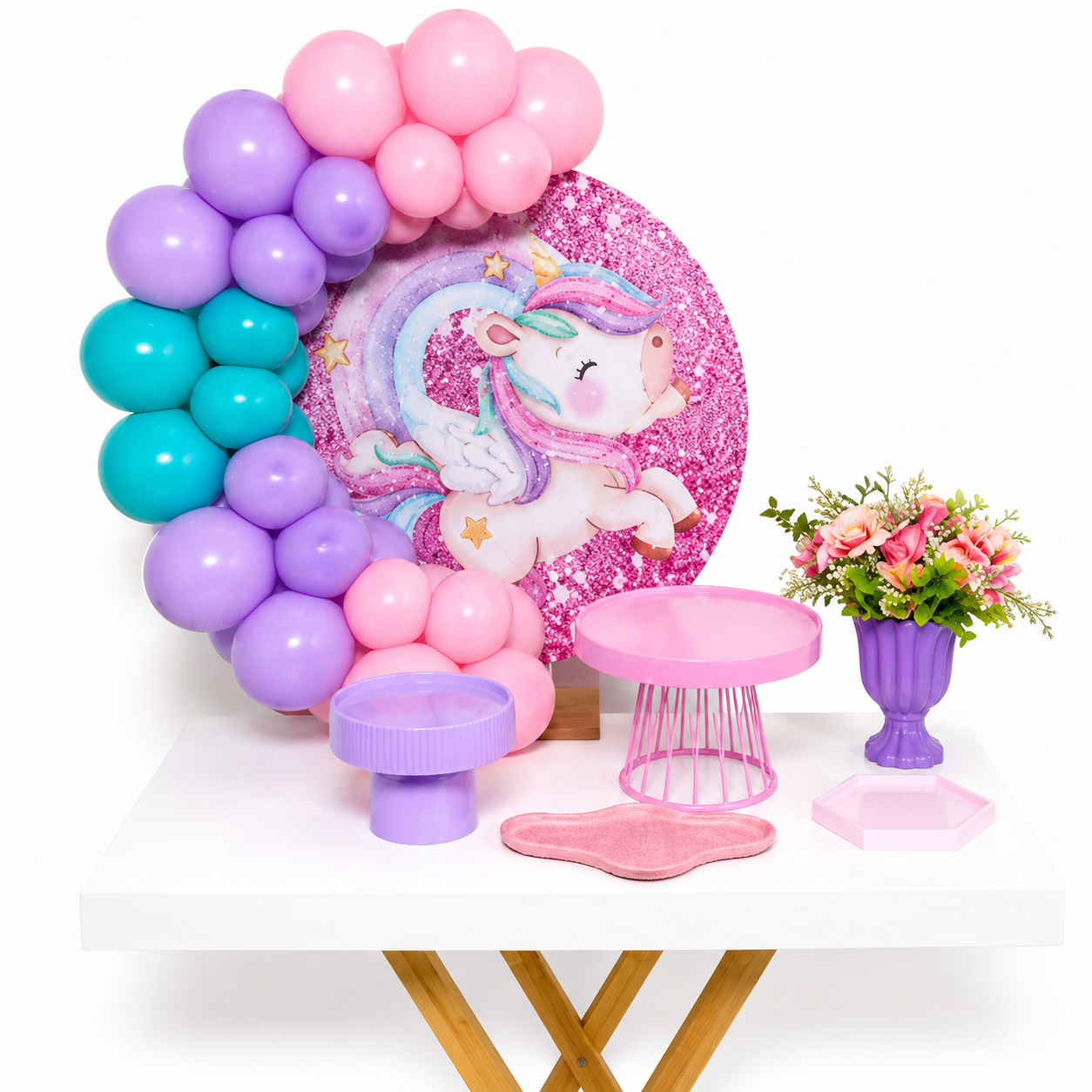 Imagem do Pacote Completo de decoração infantil Festa na Mesa com tema Unicórnio